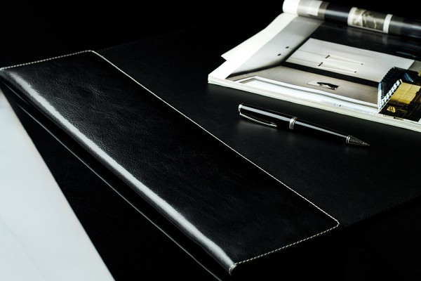 Schreibunterlage 65x45 mit Klappleiste inkl. Block + Kalender 25/26 PREMIUM LEDER VINTAGE Anilin schwarz