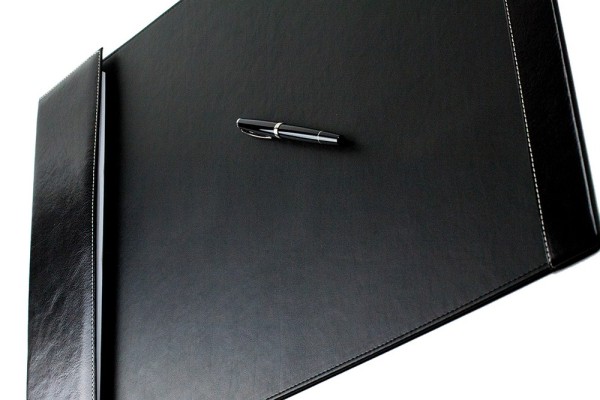 Schreibunterlage 65x45 mit Klappleiste inkl. Block + Kalender 25/26 PREMIUM LEDER VINTAGE Anilin schwarz