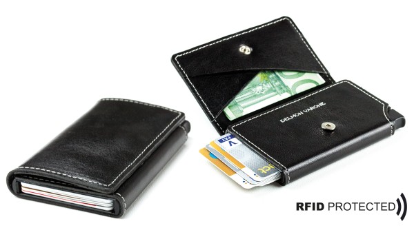 Slim Wallet Cardprotector mit RFID Schutz in PREMIUM LEDER VINTAGE schwarz