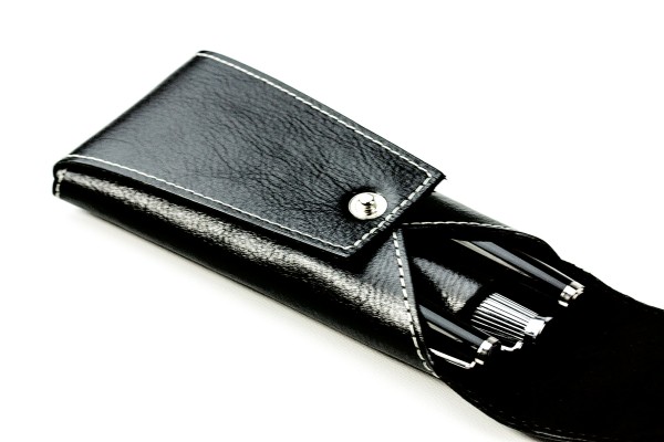 Schreibgeräteetui mit Druckknopfverschluß PREMIUM LEDER VINTAGE schwarz