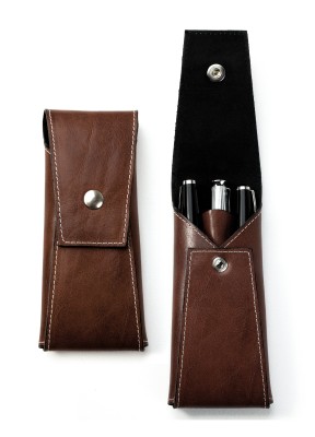 Schreibgeräteetui mit Druckknopfverschluß PREMIUM LEDER VINTAGE marronebraun