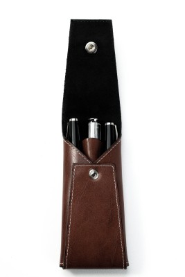 Schreibgeräteetui mit Druckknopfverschluß PREMIUM LEDER VINTAGE marronebraun