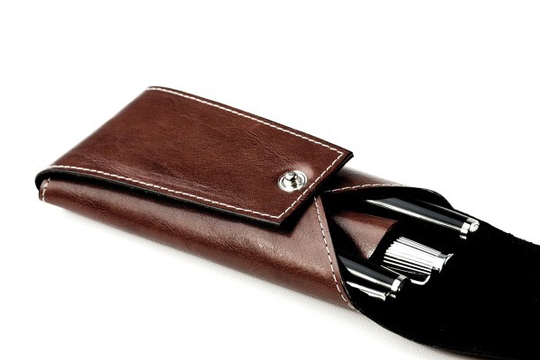 Schreibgeräteetui mit Druckknopfverschluß PREMIUM LEDER VINTAGE marronebraun