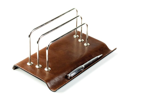 Briefständer mit Stifteablage PREMIUM LEDER VINTAGE Anilin marronebraun