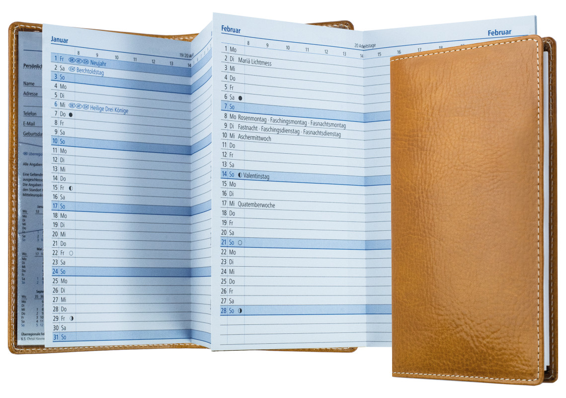 Leporello Faltkalender deutsch 2027 PREMIUM LEDER VINTAGE cuoiobraun
