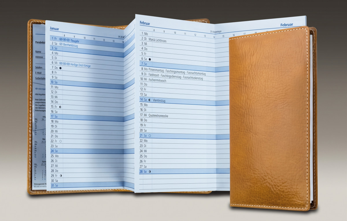 Leporello Faltkalender deutsch 2027 PREMIUM LEDER VINTAGE cuoiobraun