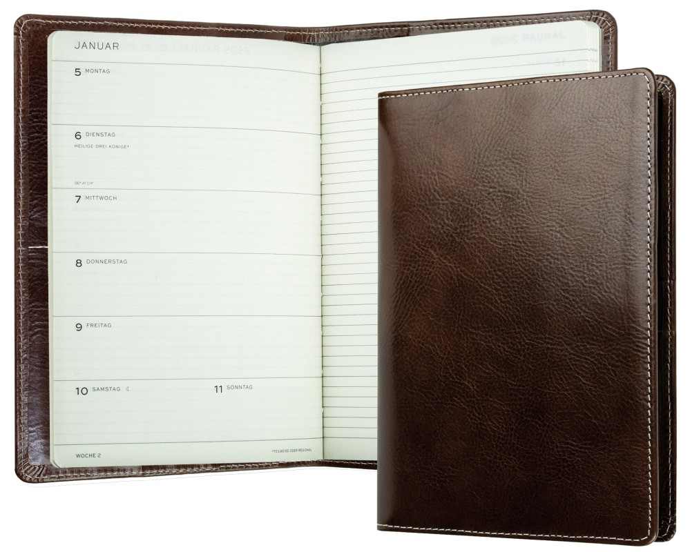 Kalenderbuch DIN A5 für das Jahr 2027 PREMIUM LEDER VINTAGE marronebraun