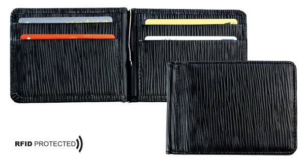 Dollar Clip Börse PREMIUM LEDER MANHATTAN schwarz mit Paglia Narbung - RFID Protected