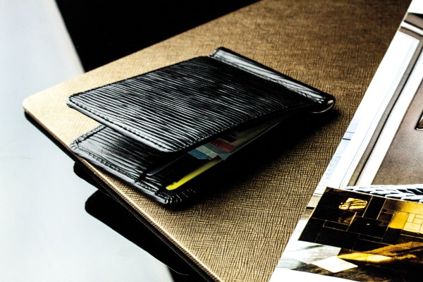 Dollar Clip Börse PREMIUM LEDER MANHATTAN schwarz mit Paglia Narbung - RFID Protected