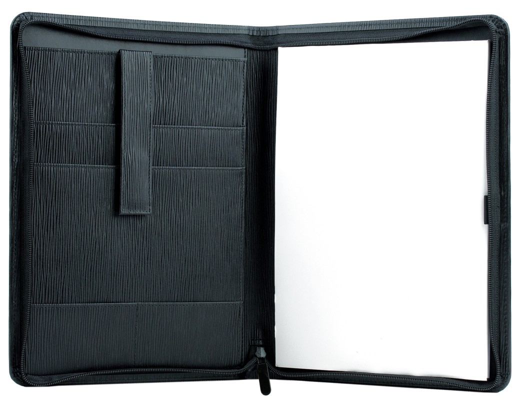RV-Schreibmappe DIN A4 mit iPad Fach PREMIUM LEDER MANHATTAN schwarz mit Paglia Narbung