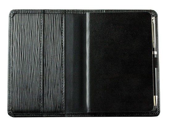 Pocket Kalenderbuch DIN A6 2026 PREMIUM LEDER MANHATTAN schwarz mit Paglia Narbung