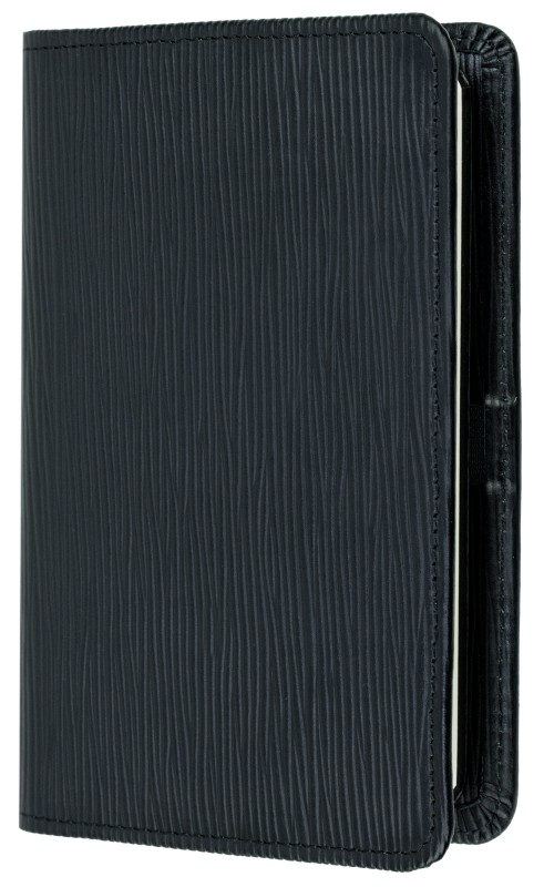 Pocket Kalenderbuch DIN A6 2027 PREMIUM LEDER MANHATTAN schwarz mit Paglia Narbung