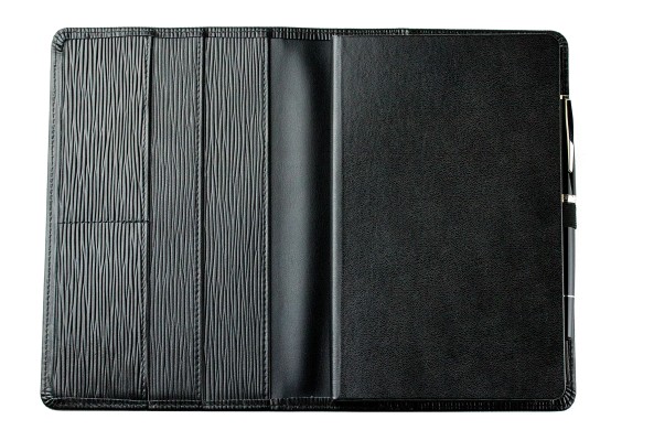 Notizbuch cirka DIN A5 (auswechselbar) PREMIUM LEDER MANHATTAN schwarz mit Paglia Narbung