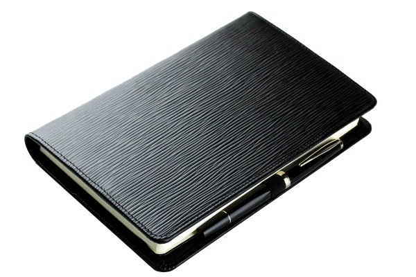 Notizbuch cirka DIN A5 (auswechselbar) PREMIUM LEDER MANHATTAN schwarz mit Paglia Narbung
