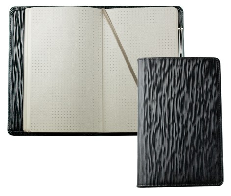 Notizbuch cirka DIN A5 (auswechselbar) PREMIUM LEDER MANHATTAN schwarz mit Paglia Narbung