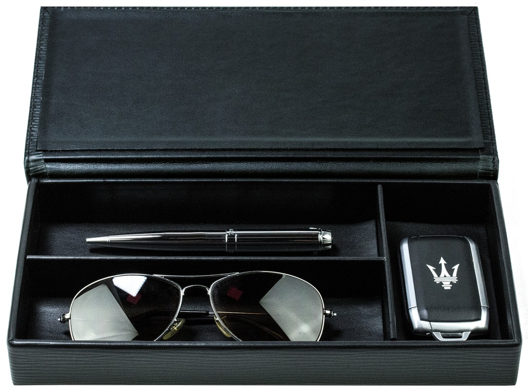 Ablagekasten mit Deckel PREMIUM LEDER MANHATTAN schwarz mit Paglia Narbung