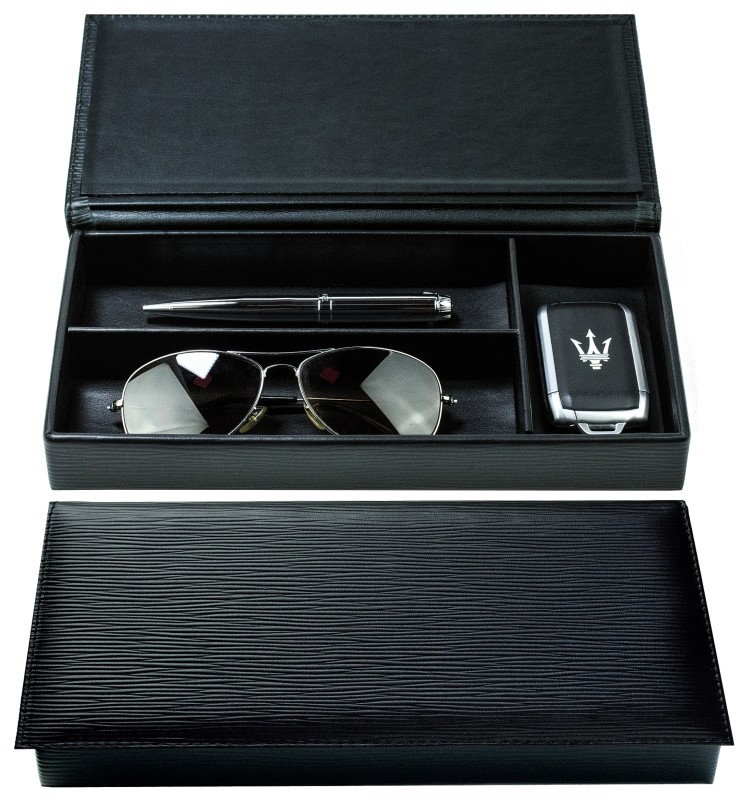 Ablagekasten mit Deckel PREMIUM LEDER MANHATTAN schwarz mit Paglia Narbung