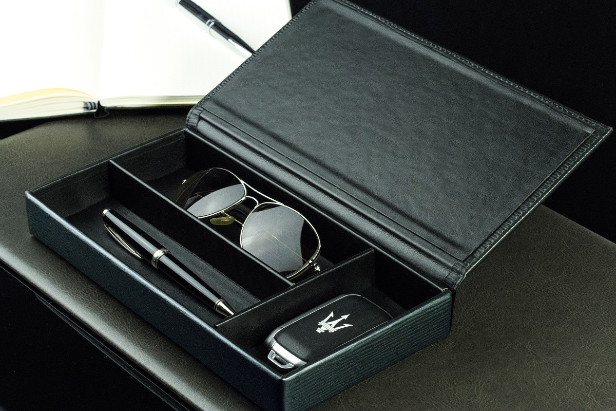 Ablagekasten mit Deckel PREMIUM LEDER MANHATTAN schwarz mit Paglia Narbung