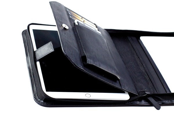 Media Tablet Schreibmappe DIN A5 PREMIUM LEDER MANHATTAN schwarz mit Paglia Narbung