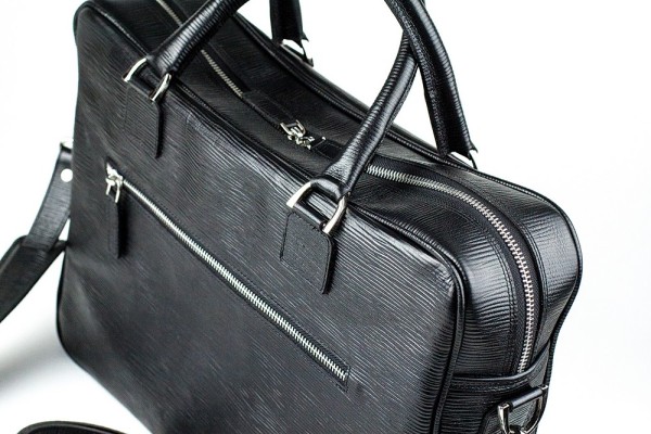Akten- & Notebooktasche mit Schultergurt PREMIUM LEDER MANHATTAN schwarz mit Paglia Narbung