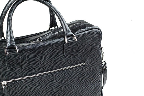 Akten- & Notebooktasche mit Schultergurt PREMIUM LEDER MANHATTAN schwarz mit Paglia Narbung