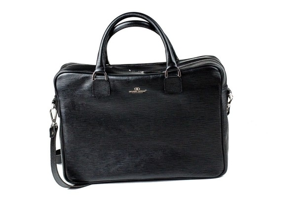 Akten- & Notebooktasche mit Schultergurt PREMIUM LEDER MANHATTAN schwarz mit Paglia Narbung