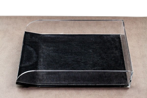Briefablagekorb Acryl/Leder PREMIUM LEDER MANHATTAN schwarz mit Paglia Narbung
