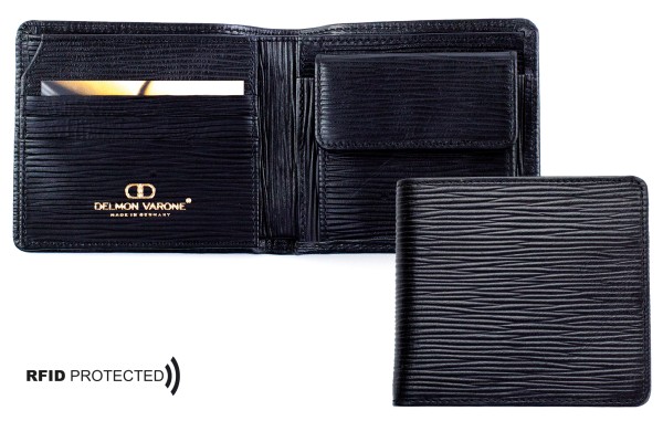 Herrenbörse mit Münz-u. Scheinfach PREMIUM LEDER MANHATTAN schwarz - RFID Protected