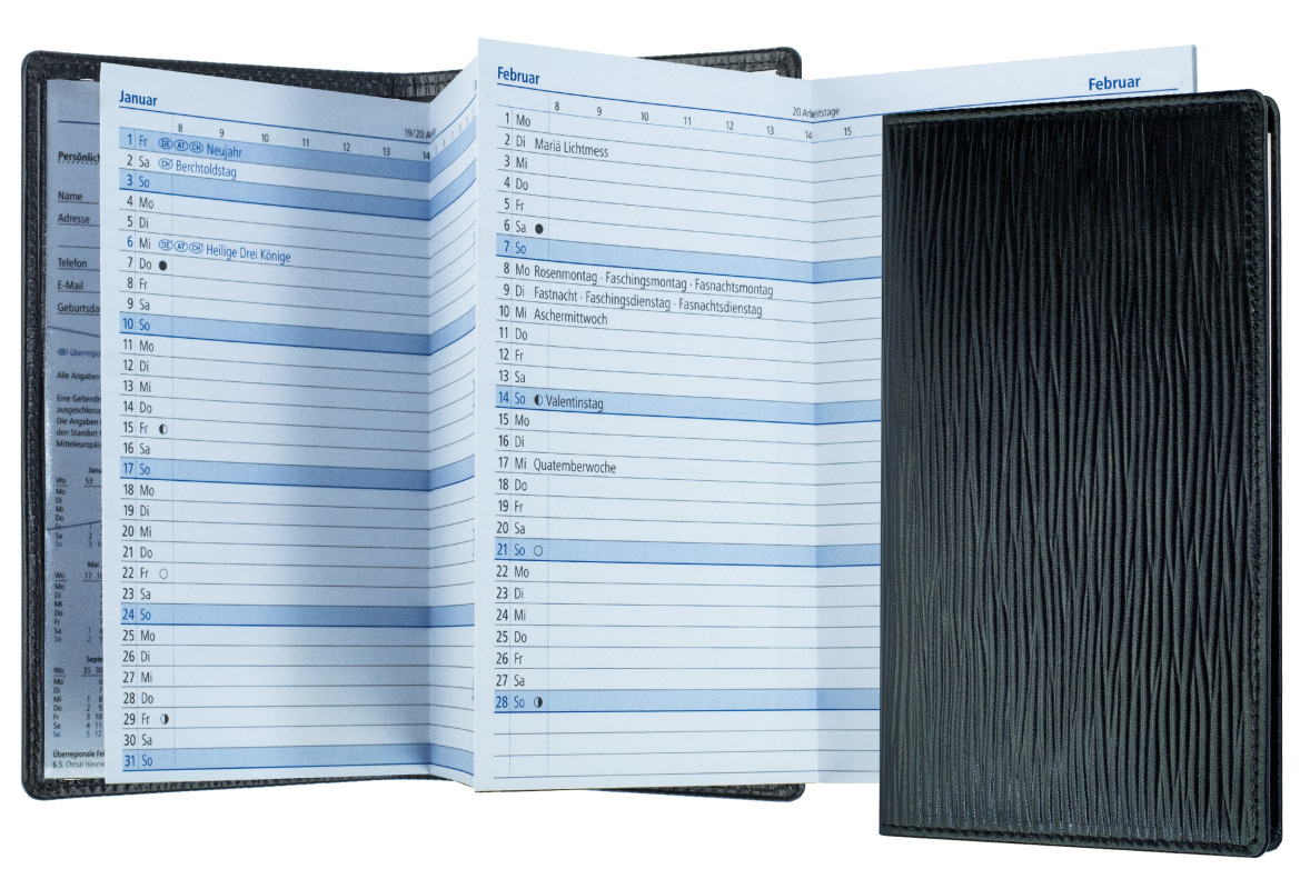 Leporello Faltkalender deutsch 2027 PREMIUM LEDER MANHATTAN Paglia schwarz