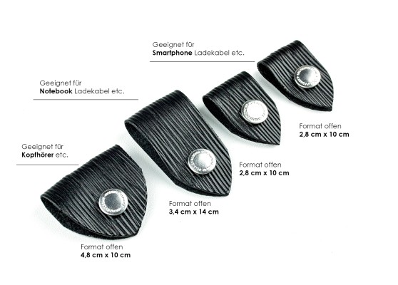 Kabel Organizer Set - Kabelbinder 4-teilig PREMIUM LEDER MANHATTAN Paglia schwarz