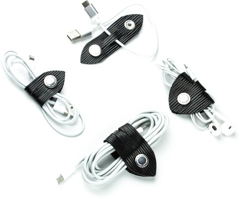 Kabel Organizer Set - Kabelbinder 4-teilig PREMIUM LEDER MANHATTAN Paglia schwarz