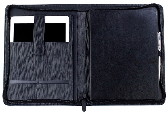 RV-Notizbuch mit Tablet Computer Fach PREMIUM LEDER MANHATTAN Paglia schwarz