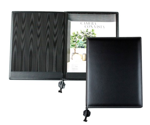 Dokumenten / Urkundemappe DIN A4 CAMBRIDGE Top Grain Rindspaltleder mit heller Kontrastnaht schwarz