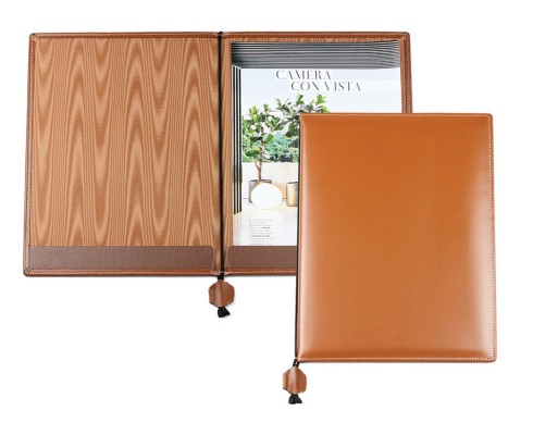Dokumenten / Urkundemappe DIN A4 CAMBRIDGE Top Grain Rindspaltleder mit heller Kontrastnaht hellbraun
