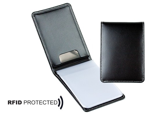 Kartenetui mit 24 Klarsichthüllen CAMBRIDGE Top Grain Rindspaltleder schwarz - RFID Protected