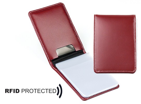 Kartenetui mit 24 Klarsichthüllen CAMBRIDGE Top Grain Rindspaltleder rot - RFID Protected