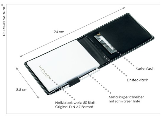 Taschen Notizblocketui DIN A7, incl. Ersatzblock + Minikugelschreiber CAMBRIDGE Top Grain Leder schwarz