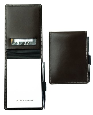 Taschen Notizblocketui DIN A7, incl. Ersatzblock + Minikugelschreiber CAMBRIDGE Top Grain Leder dunkelbraun