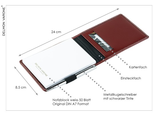 Taschen Notizblocketui DIN A7, incl. Ersatzblock + Minikugelschreiber CAMBRIDGE Top Grain Leder rot