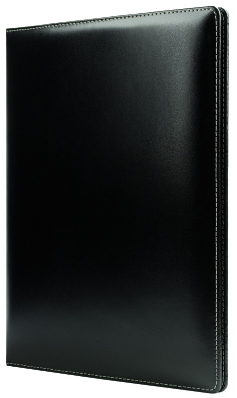 Klemmbrettmappe DIN A4 mit Blockklemme in CAMBRIDGE Top Grain Rindspaltleder mit heller Kontrastnaht schwarz