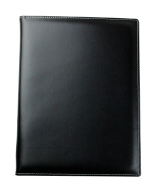 Klemmbrettmappe DIN A4 mit Blockklemme in CAMBRIDGE Top Grain Rindspaltleder mit heller Kontrastnaht schwarz
