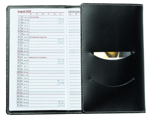 Taschenkalender 3-teilig für 2025 + 2026  - Cambridge Top Grain Leder schwarz