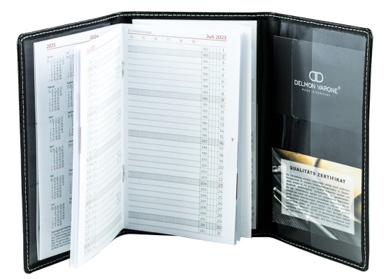 Taschenkalender 3-teilig für 2025 + 2026  - Cambridge Top Grain Leder schwarz