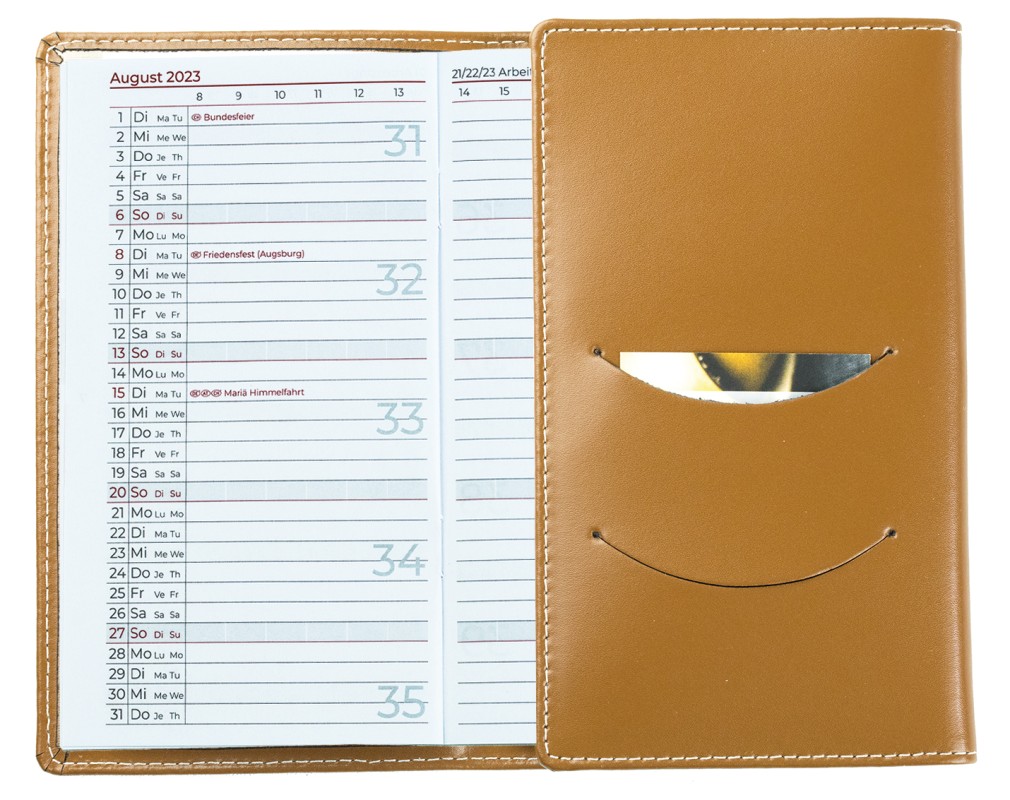 Taschenkalender 3-teilig für 2026 - Cambridge Top Grain Leder hellbraun