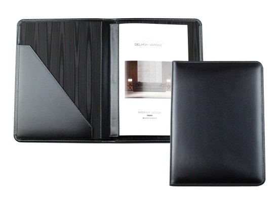 Magnetleisten Dokumentenmappe DIN A4 CAMBRIDGE Top Grain Rindspaltleder mit heller Kontrastnaht schwarz