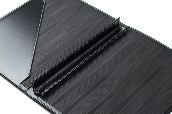 Magnetleisten Dokumentenmappe DIN A4 CAMBRIDGE Top Grain Rindspaltleder mit heller Kontrastnaht schwarz
