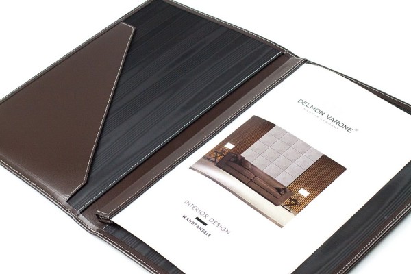 Magnetleisten Dokumentenmappe DIN A4 CAMBRIDGE Top Grain Rindspaltleder mit heller Kontrastnaht dunkelbraun