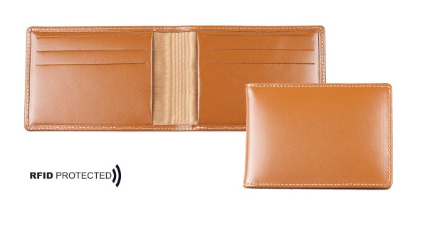 Kartenetui mit 6 Kartenfächer CAMBRIDGE Top Grain Rindspaltleder hellbraun - RFID Protected
