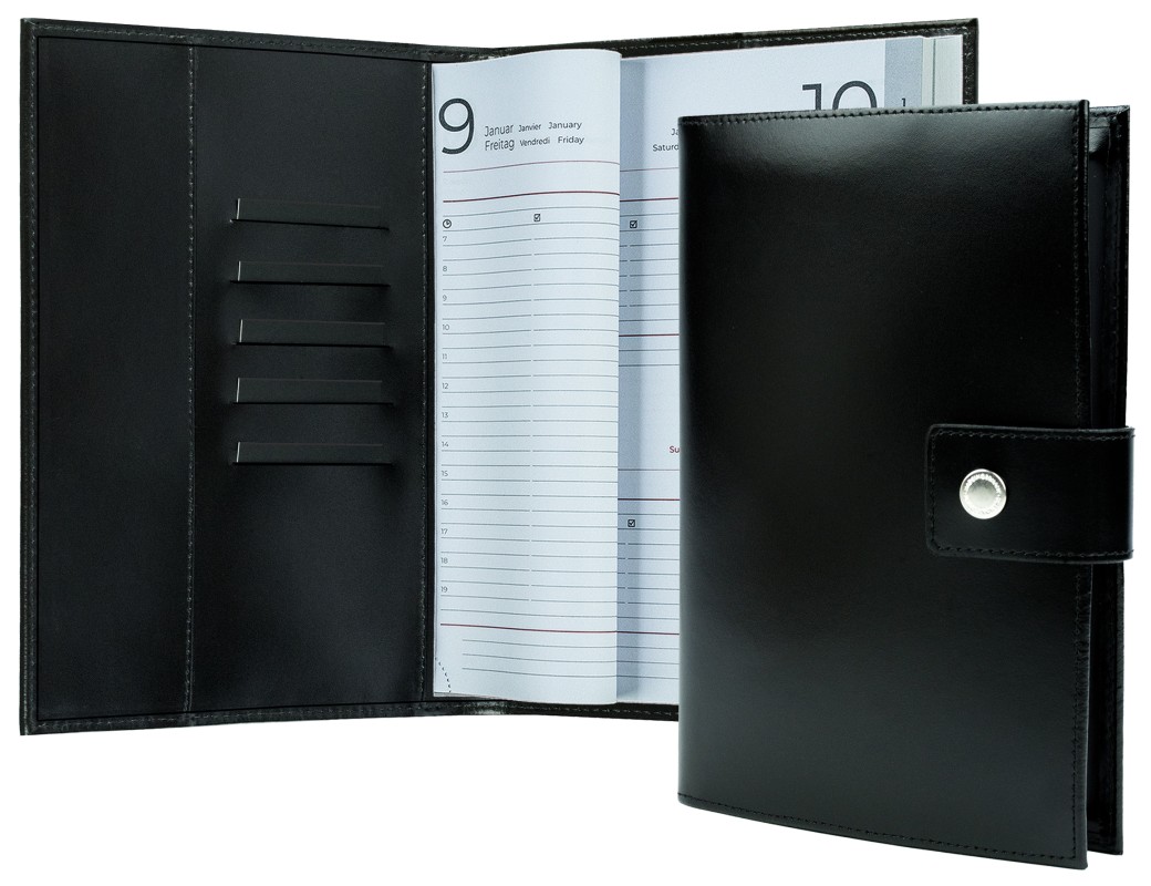Buchkalender (auswechselbar) DIN A5 für 2026 + 2027, Cambridge Top Grain Leder, schwarz
