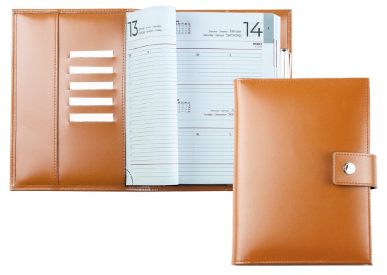 Buchkalender (auswechselbar) DIN A5 für 2025 + 2026, Cambridge Top Grain Leder, hellbraun